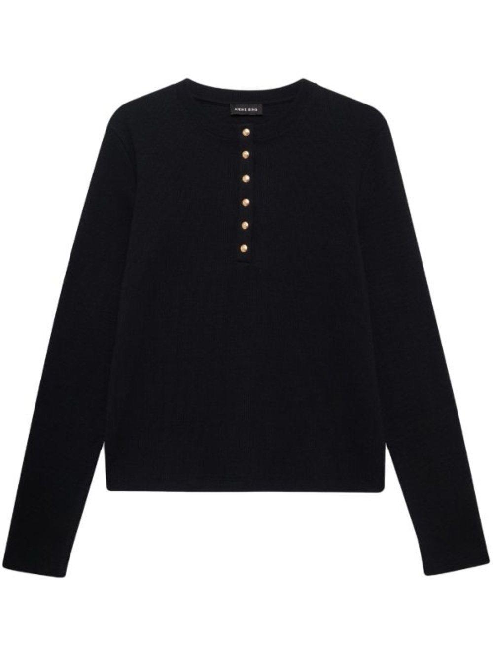Anine Bing Alessia long sleeve tee -NWT blk - Ribbed with detailed gold buttons